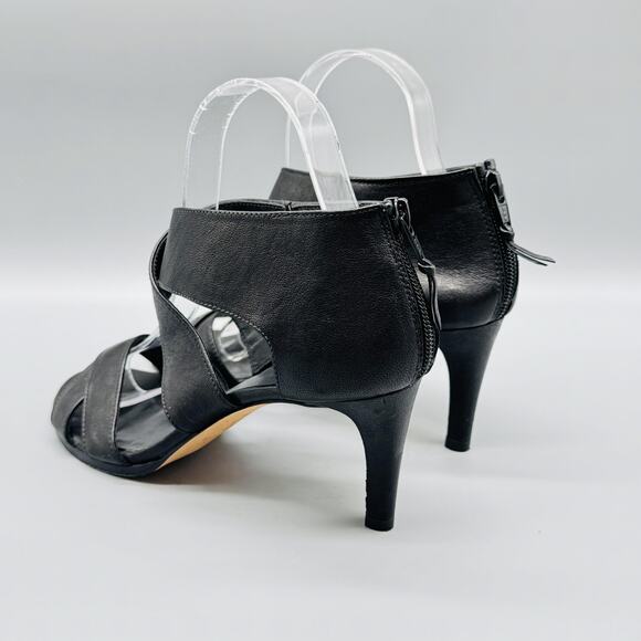 Stuart Weitzman Shoes Womens 6.5 Black Leather Ankle Strappy Zip High Heels - Picture 6 of 13